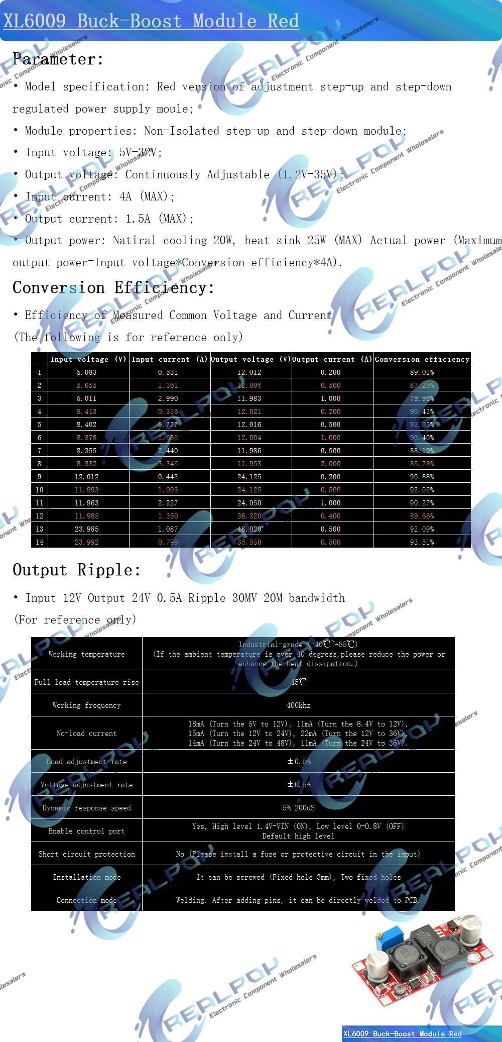 XL6009 XL6019 4A Boost Converter Step Up Adjustable 15W 5-32V to 5-50V DC-DC Power Supply Module High Performance Low Ripple
