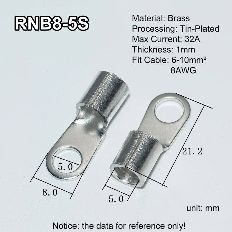 100pcs RNB Brass Ring Bare Terminal Block Connector Cable Lugs Wire Crimping Tips Electrical Connection Strips 12V 2.5mm 4mm 6mm