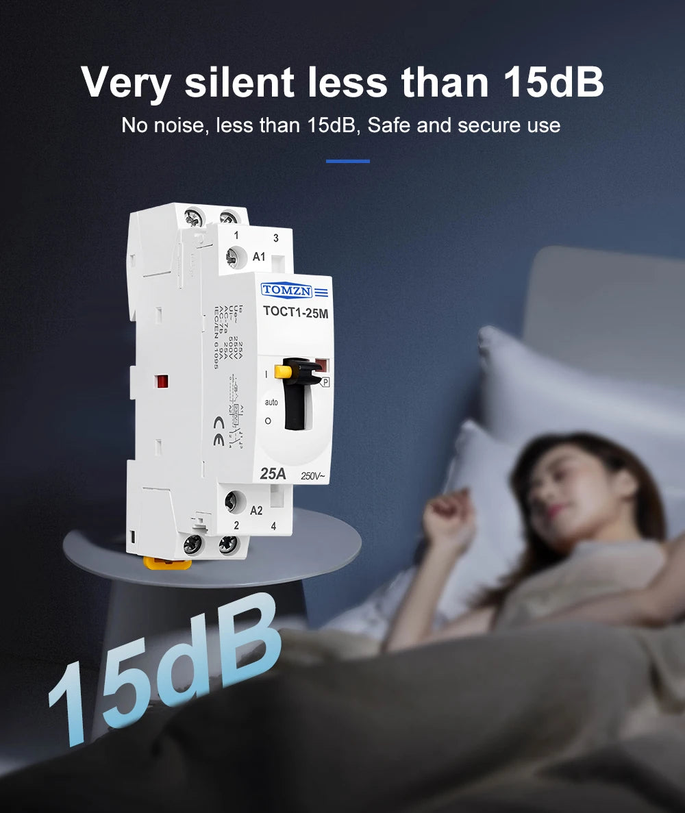 TOMZN TOCT1 2P 25A 220V/230V 50/60Hz Din Rail Household AC Modular Contactor With Manual Control Switch 2NO or 1NO 1NC or 2NC