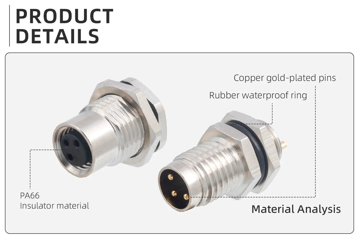 M8 IP67 Waterproof Circular Connector 3 4 5 6 8 Pin Front Rear Panel Mount Solder Industrial Socket Screw M8 M10 M11 M12