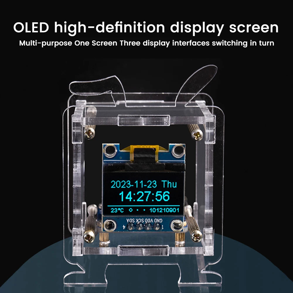 ESP8266 Mini Electronic Clock DIY Kit 0.96-inch OLED Display Supports 2.4GHz Wi-Fi Connectivity Enclosed DIY Soldering Kit