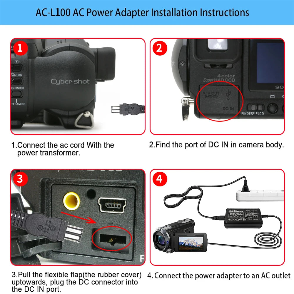 AC-L100C For Sony Camera AC-L10A/B L15 Power Adapter NX100 AX2000 MC2500 HXR-NX3 CCD-TRV228 TRV615 PC104 MVC-FD200 HVR-A1C V1C