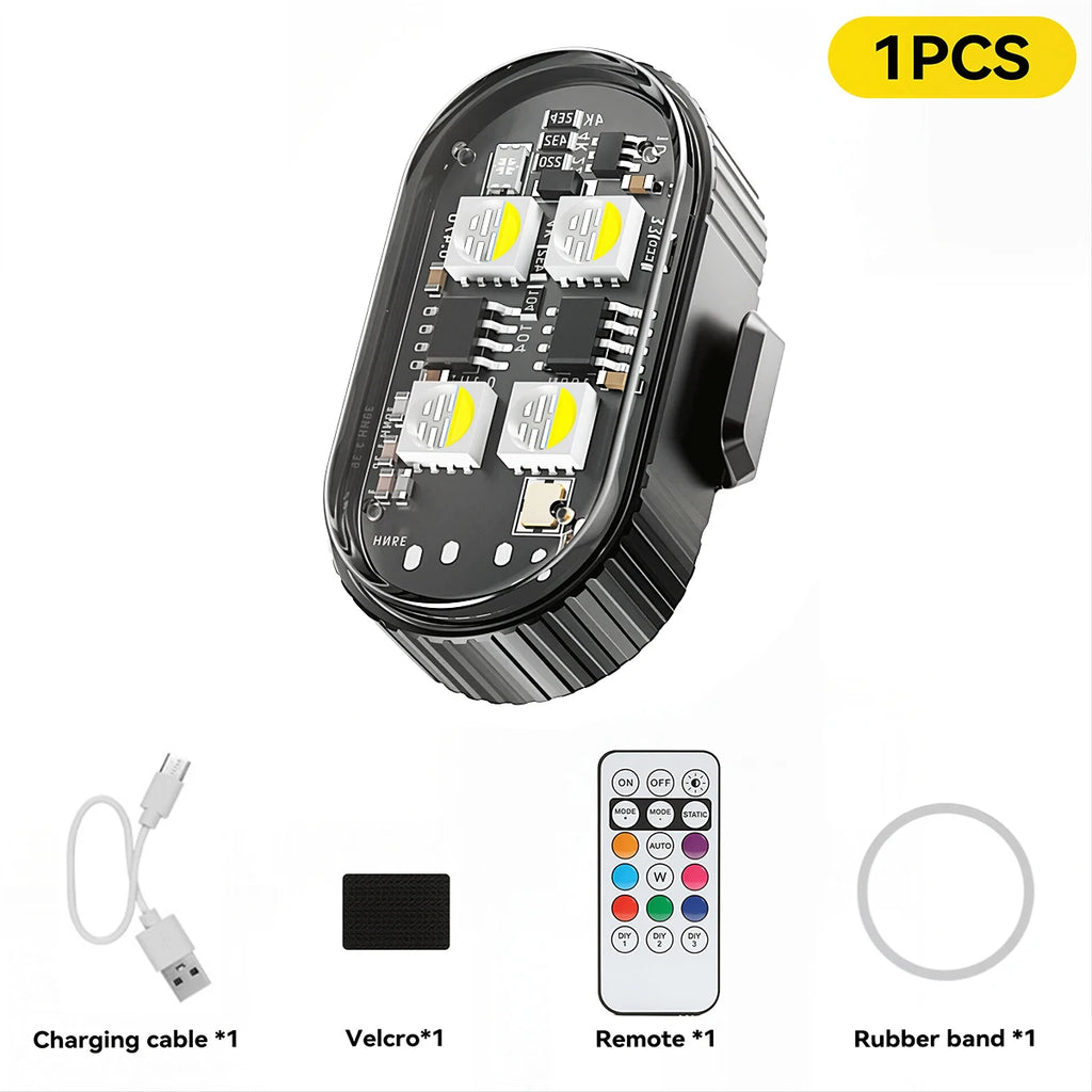 RGB LED Strobe Light Motorcycle LED Flash Wireless Remote Control Aircraft Airplane Helicopter Warning Lights with USB Charging