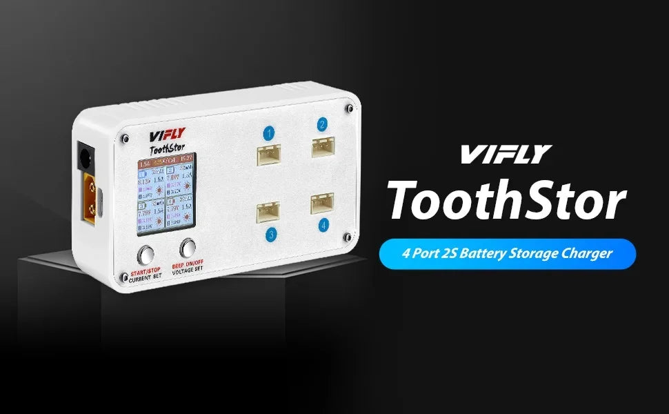 VIFLY ToothStor 4 Port 2S Balance Charger With Storage Mode LCD Display LiHV/LiPo Battery For RC FPV Freestyle Racing Drone