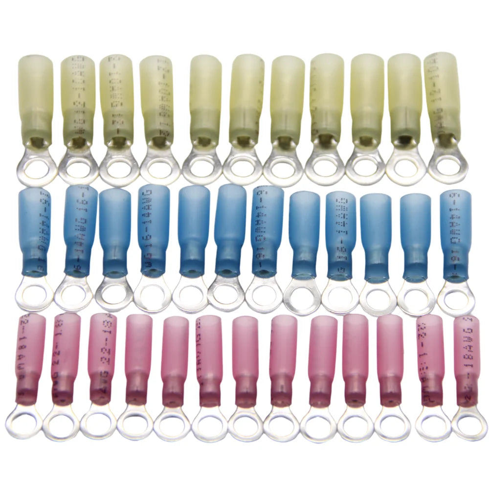 50PCS Heat Shrink Ring Round Insulated Terminals Wire Cable Connectors Wiring Crimp Terminals Marine Seal Waterproof M4/5/6/8/10