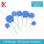 20PCS Through-hole MOV Varistors: 14D180K, 14D220K, 14D270K, 14D330K, 14D360K, 14D390K, 14D470K, 14D560K, 14D182K and other rela