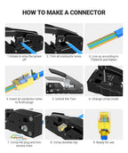 AMPCOM rj45 Crimper CAT7 Crimping Tool for Pass Through RJ11 RJ 45 Connector CAT6 CAT5E Modular Plugs With Wire Stripper Cutter
