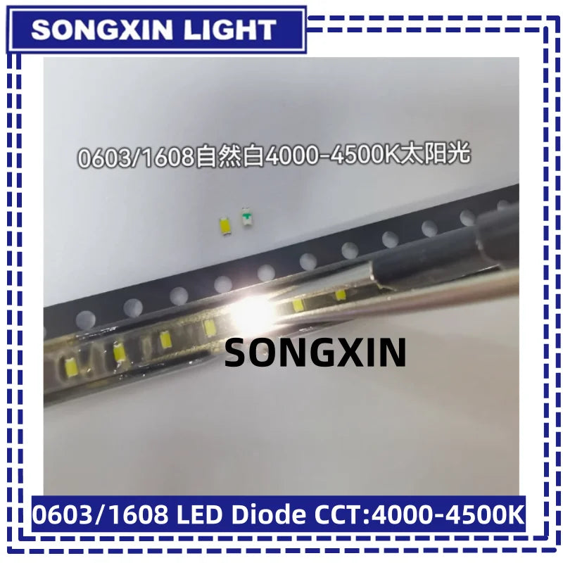 100PCS/1000pcs/4000pcs High brightness 0603 natural white 4500K-5000K color temperature 1608 neutral white SMT LED beads