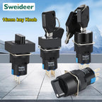 16mm Key Rotary Knob Push Button Switch 2 3 Positions Latching Self Lock Round Square Selector Start Up Power Switch 3/6 Pins