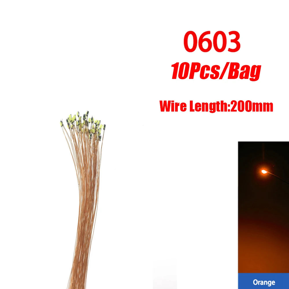 10Pcs/lot 0402 0603 SMD LED Pre-wired Micro Led Lamp 3V 20cm Miniature Model DIY Lights Railway Scenes Model Building Kits Toys