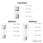 3.6x10 5x20 6x30 Fast Slow Blow Tube Glass Fuse Kit 0.5A 1A 2A 2.5A 3A 4A 5A 6A 6.3A 8A 10A 12A 15A 125V 250V 5x20mm Assortment