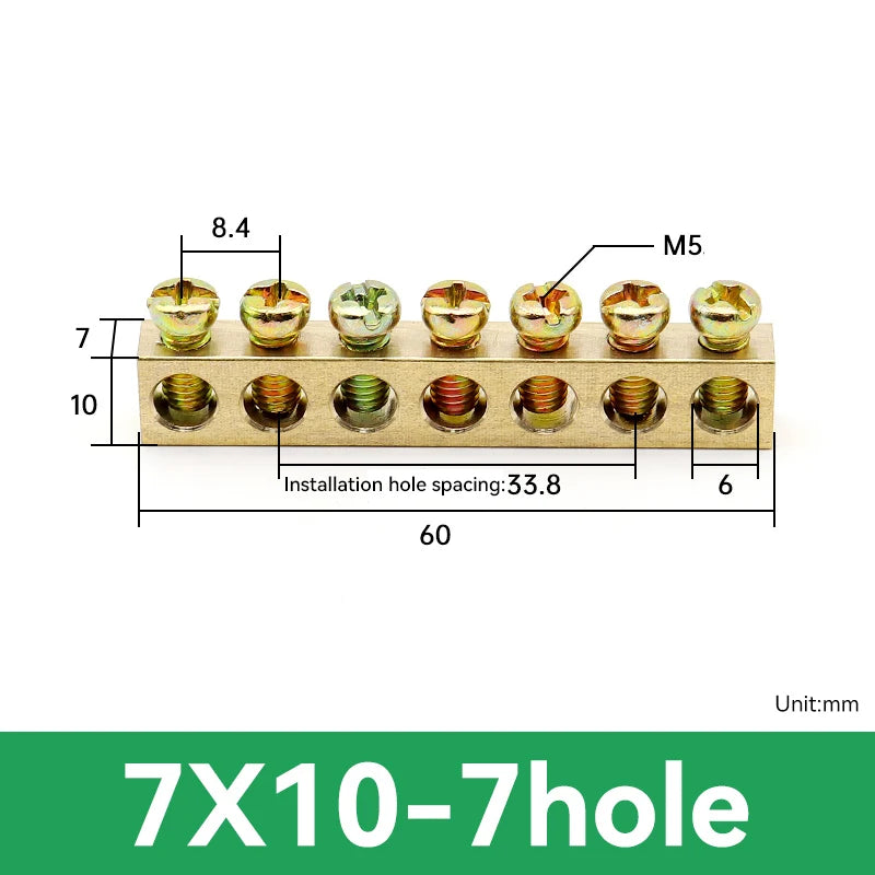 1 PCS Multi Specification Brass Ground Strip 5/6/7/8/9/10/12/15/20 Hole Brass Rod Grounding Terminal Ground Bar Terminal Strip