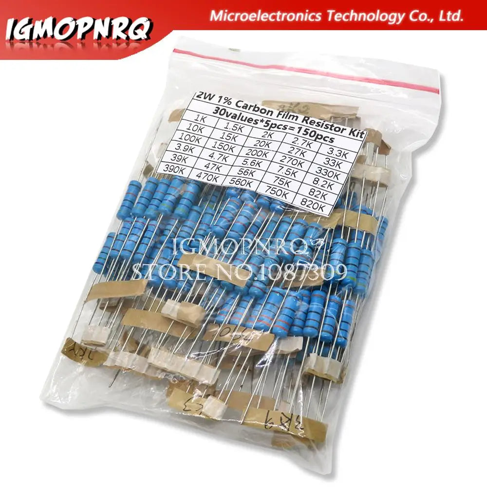 150PCS 300PCS 1/4W 1/2W 1W 2W 3W Resistance 1% Metal Film Resistor Assortment Kit Set 30Values Each 5/10PCS 1~750 1K~820K Ohm