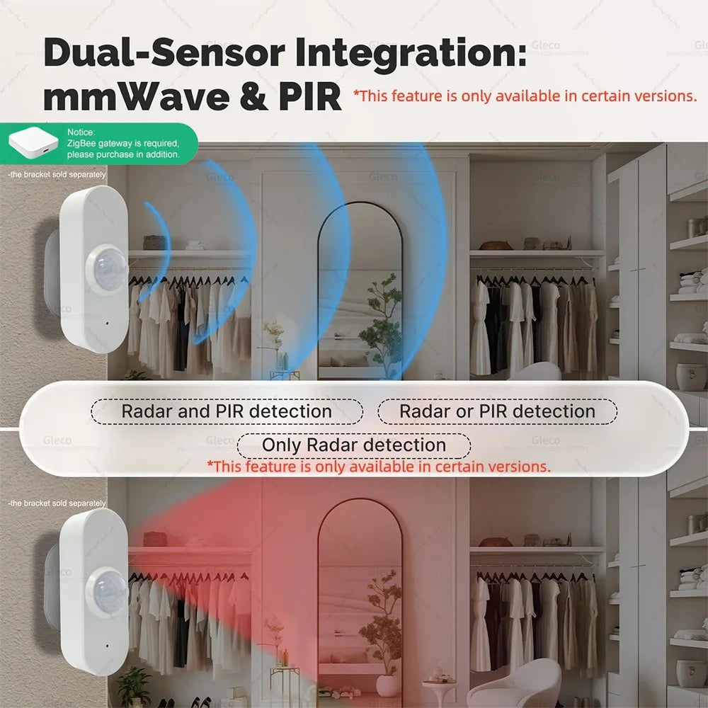 Zigbee /WIFI Human Presence PIR Motion Sensor Luminance Temperature Humidity Detector USB/Battery For Smart Life Tuya Z2M