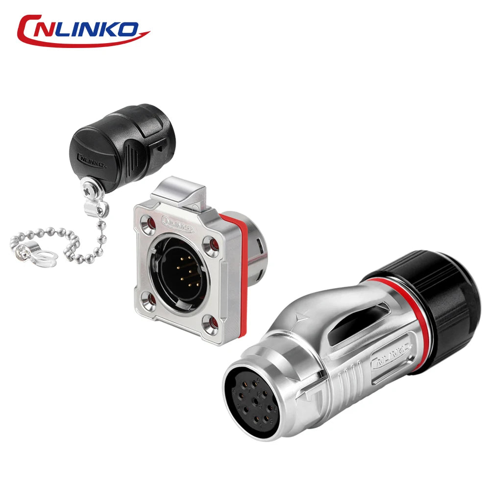 CNLINKO Waterproof Industrial BD20 Aviation Connector 2 3 4 5 7 9 12 14 Pin Plug and Socket Panel Mount Metal Wire Connectors