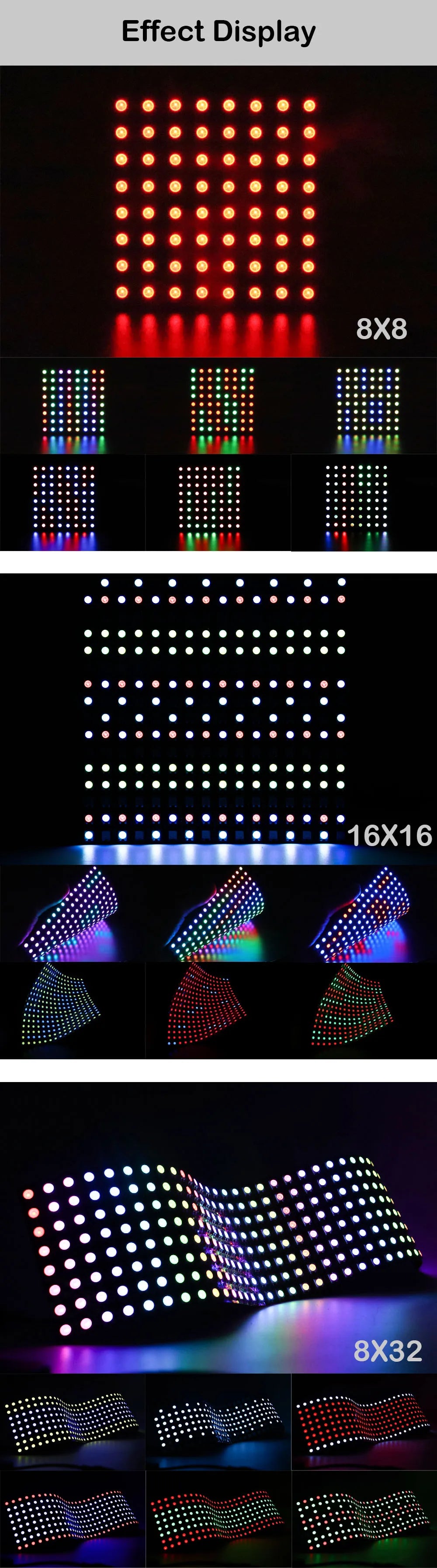 1~2PCS WS2812B 8X8 16X16 8X32 LED Pixel Panel Flexible Matrix Screen WS2812 RGB Led Module Individually Addressable IC DC5V