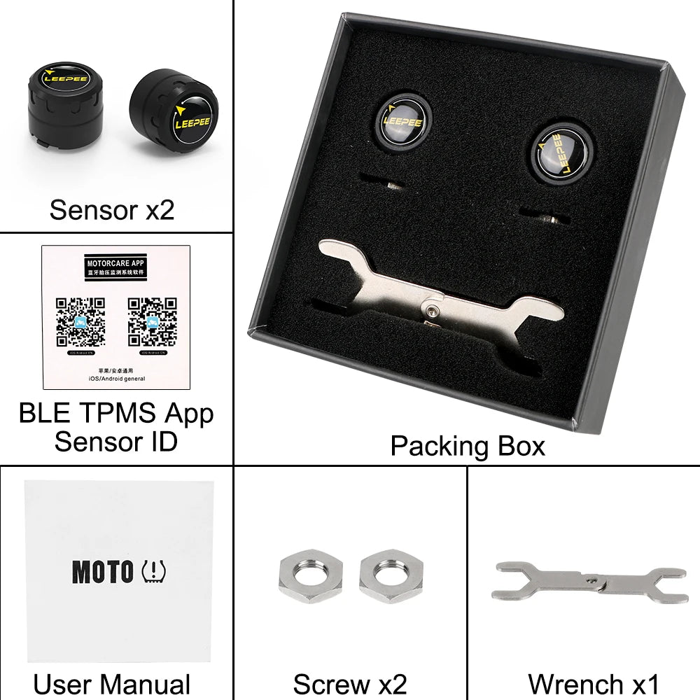 Motorcycle TPMS 2 Sensors Bluetooth 4.0 5.0 Tire Pressure Monitoring System Pit Bike Tyre Tester Diagnostic Set Moto Accessories