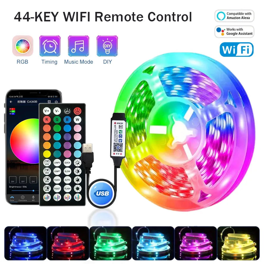 RGB Led Strip Lights 5m 10m 20m 30m Led Room Light with APP Control Flexible Ribbon Luces Led Tape for Room Bedroom Decoration