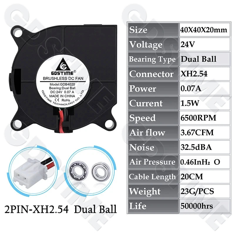 Gdstime 4010 24V Blower 12V 5V Cooler Fan 5015 Radial Fan 50x15MM Turbine Cooling Fan 30MM Micro Fan for 3D Printer Part Cooling