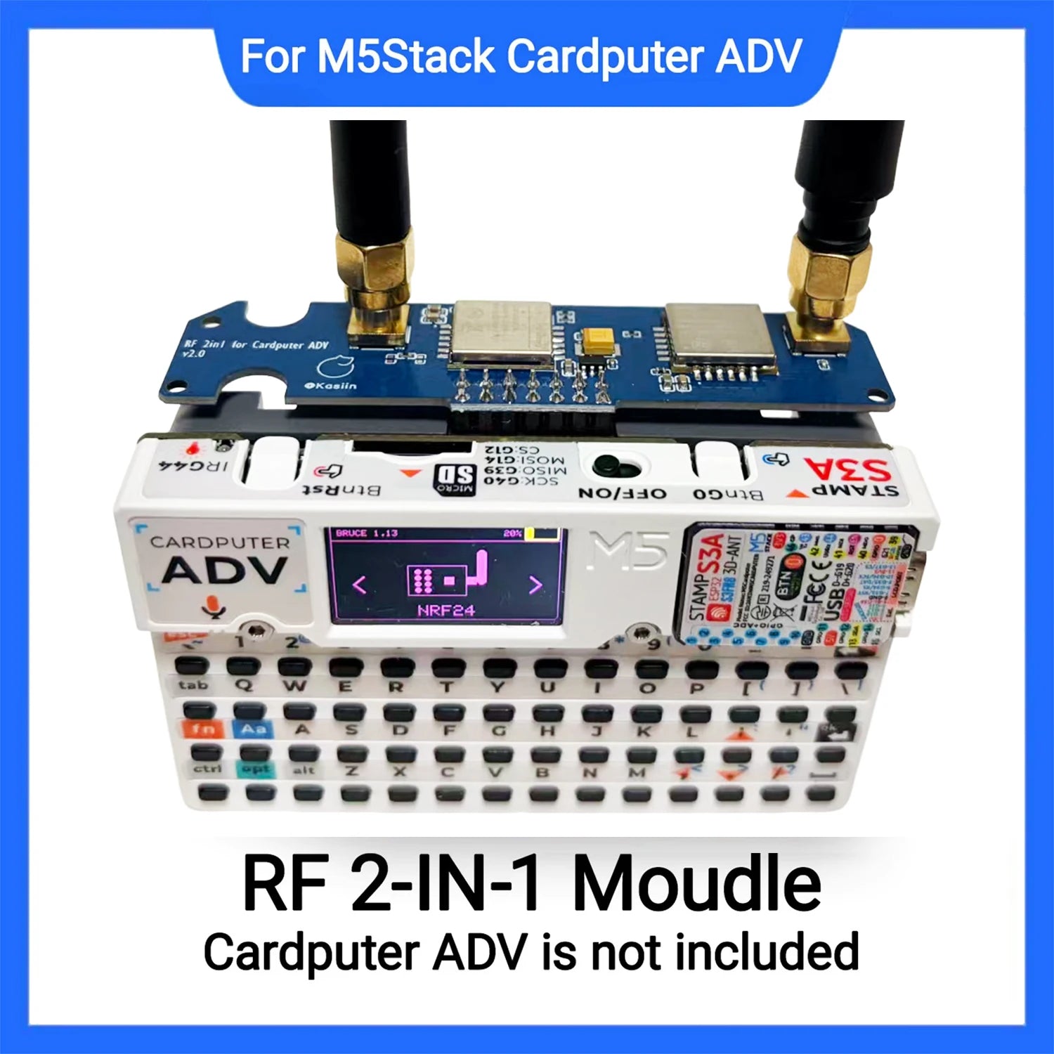 2-in-1 RF Module for M5Stack Cardputer ADV, NRF24+CC1101 Compatible, Dual 2.4GHz 433MHz Wireless Board, Enhanced Filtering