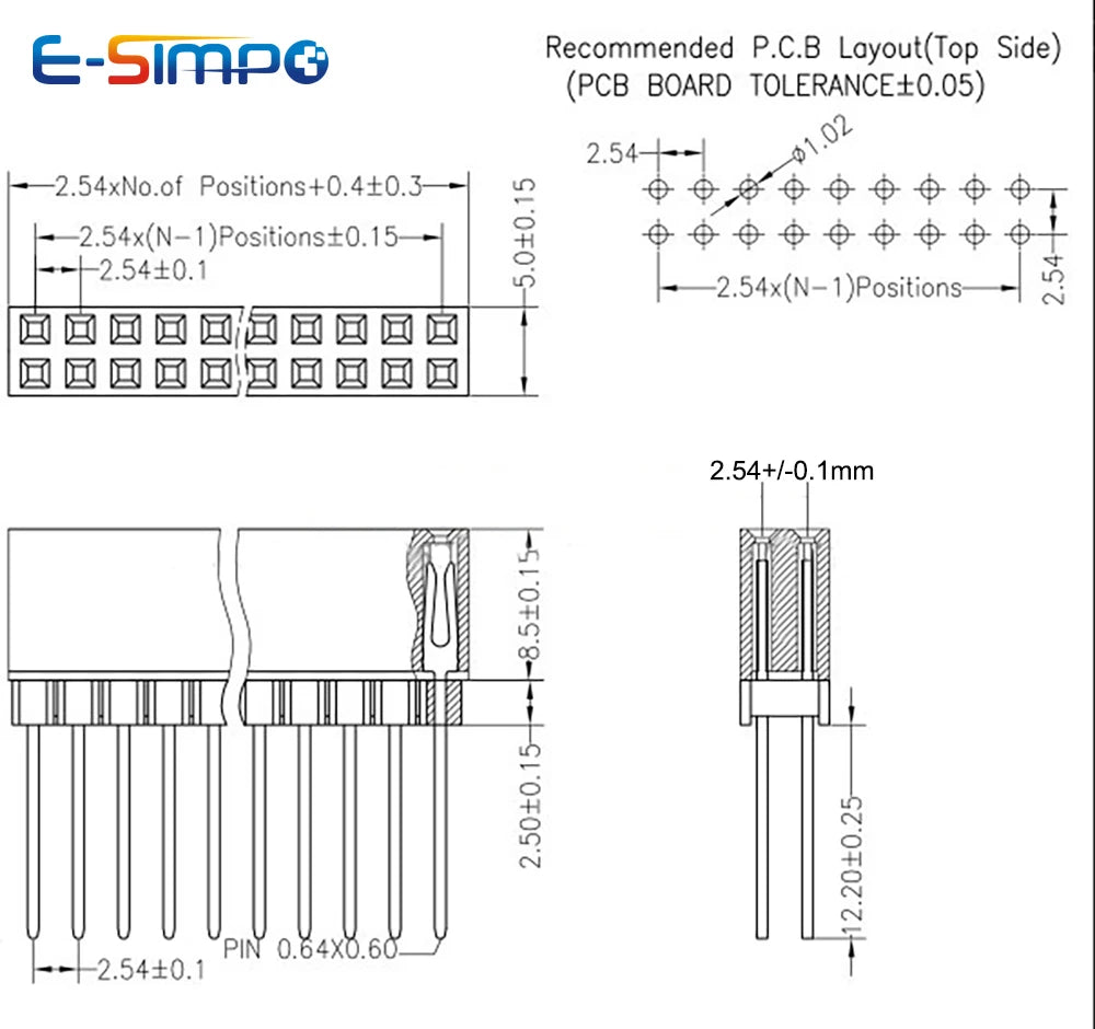 5PCS 2.54mm Pitch PC104 2X5P Double Row Female Header Socket Connector Plastic Height 8.5+2.5=11mm Pin Long 12.2MM Gold-plated