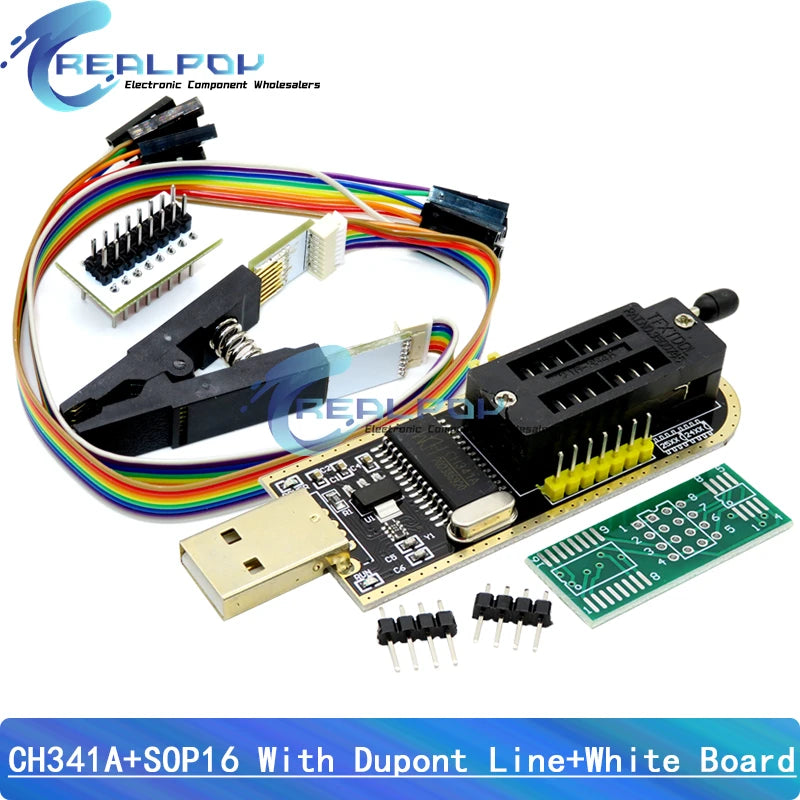 CH341A 24 25 Series EEPROM Flash BIOS USB Programmer Module With SOP16 SOIC16 Test Clip for 25 series RT809F TL866CS TL866A