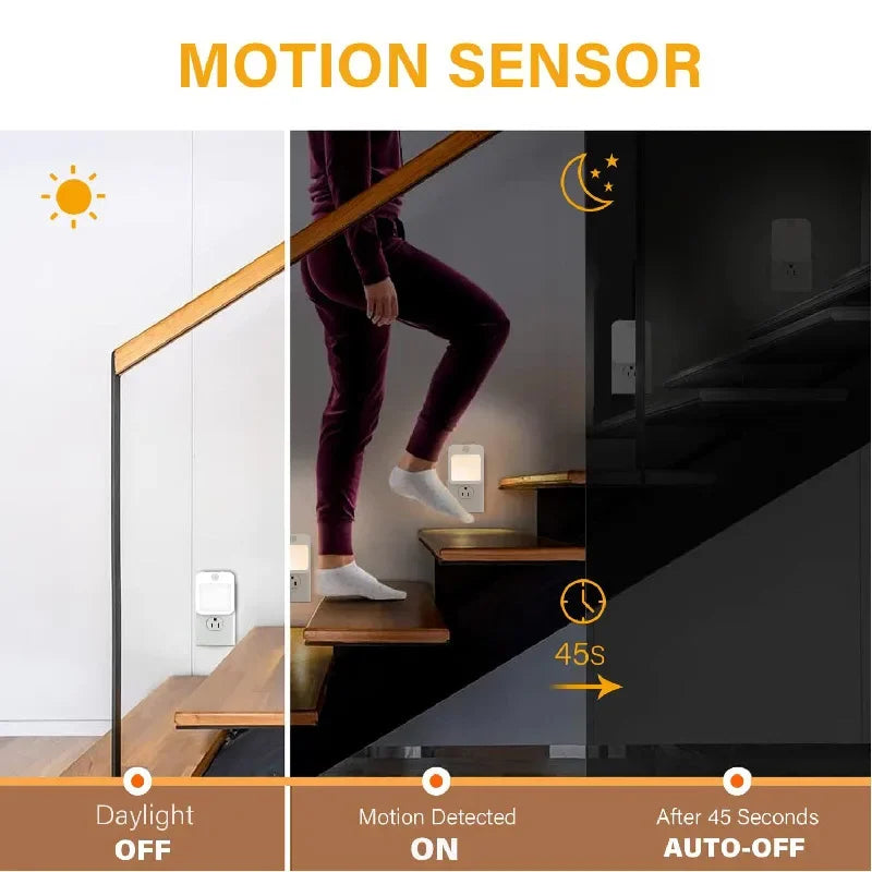 Night Light Motion Sensor With LED Light EU/US Plug Lamps Children's Night Light Wireless Night Lamp For Bedside Table Bedroom Portable Night Light, Night Light
