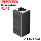 RJ45 Coupler Cat7 Cat6 Cat5e Ethernet Cable Extender Adapter 1 to 2 Dual Female RJ45 LAN Interface Ethernet Socket Connector