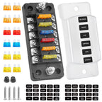 6 Ways Blade Fuse Block With Cover 6 Circuit Fuse Holder Fuse Block w/Negative Bus12-24V Car Boat Fuse Box Holder