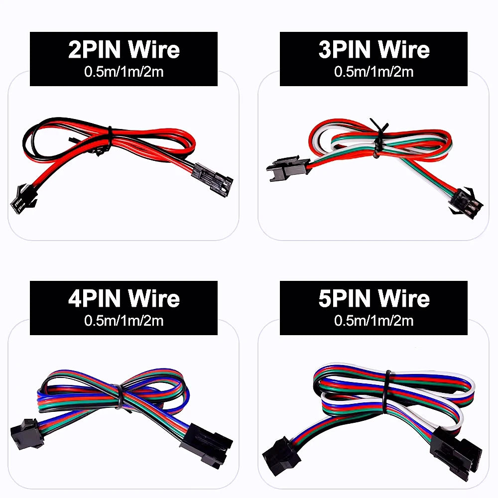 2Pin 3Pin 4Pin 5Pin Male and Female Extension Cable 0.5m 1m 2m JST Wire Plug Connector Cable for WS2811 WS2812 RGB LED Light Str