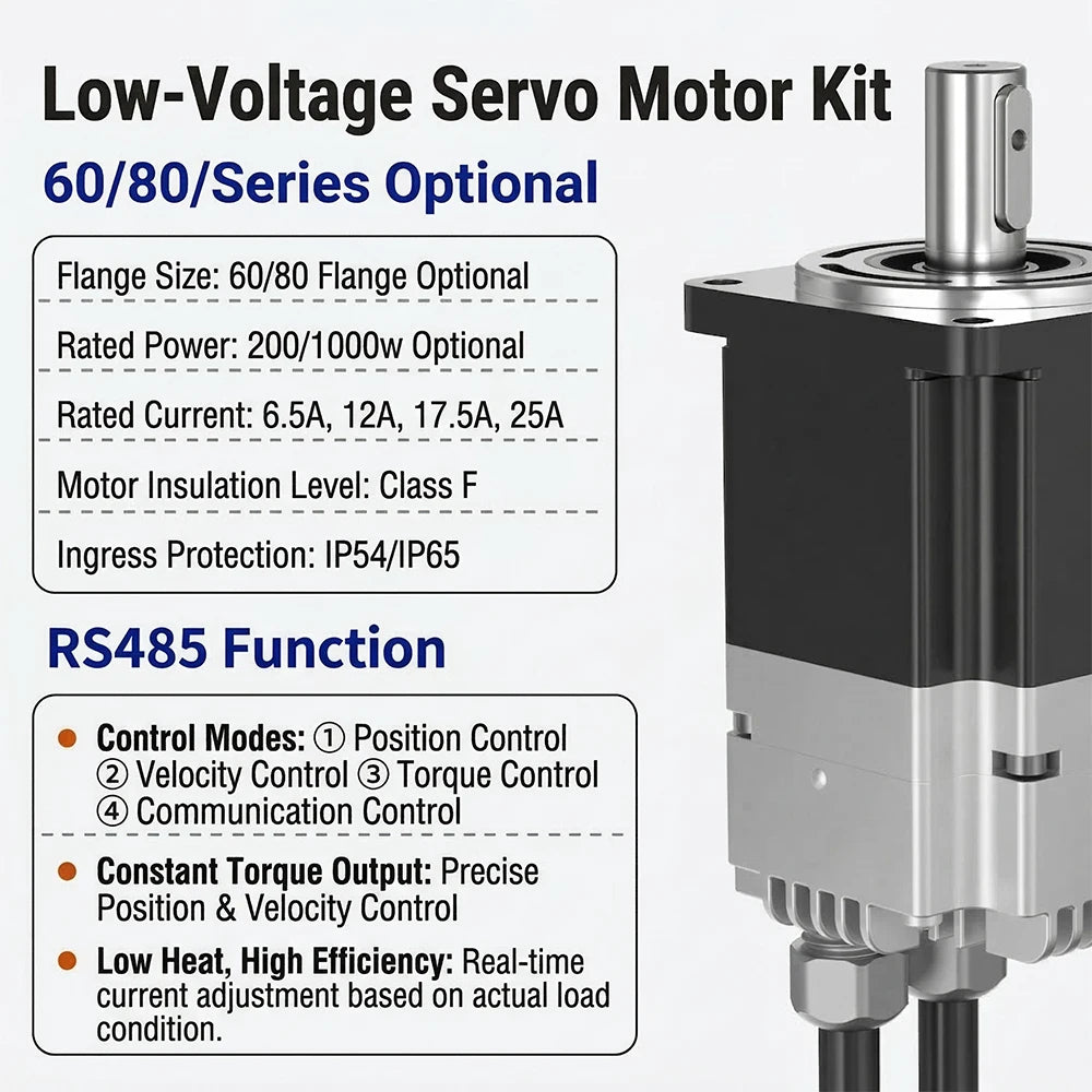 48V DC Servo Motor All-in-one Built In Drive 200-1000W Low Voltage 60/80mm Motor 17Bit Absolute Encoder 3000RPM With RS485