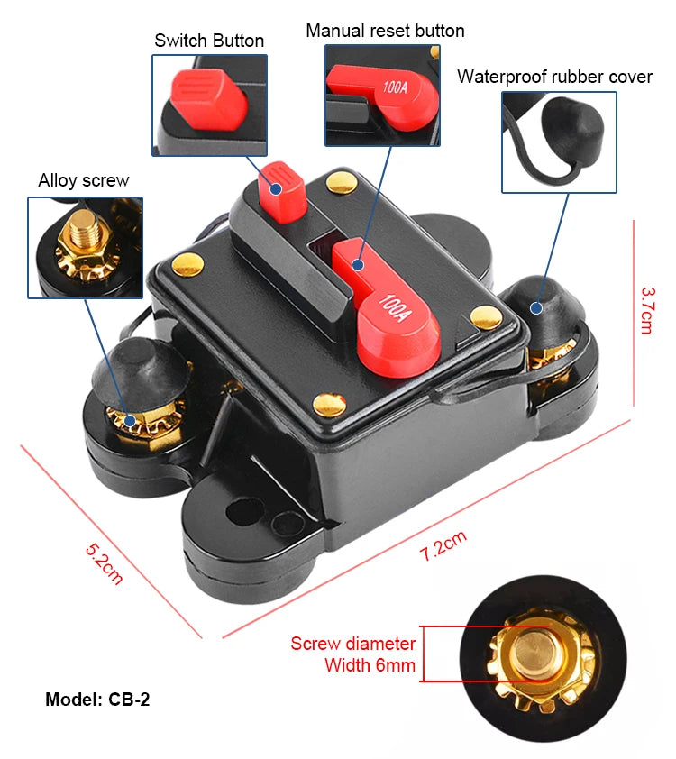 Circuit Breaker Reset Fuse 12v 24v 48v DC 20A-300A 250A Solar Fuse Car Boat Audio Manual Power Protect Fuse Resettable Insurance