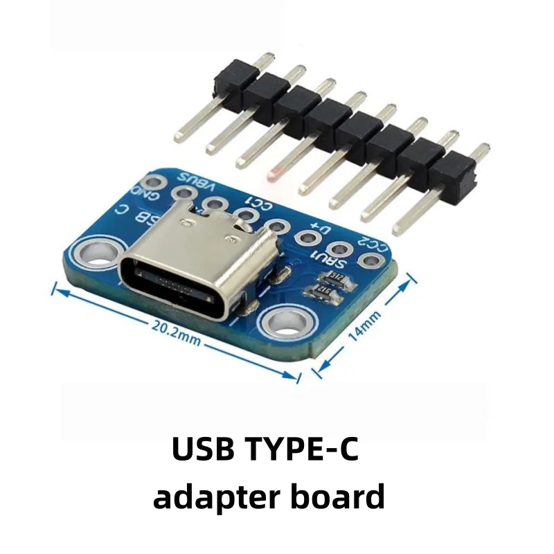 USB TYPE-C Adapter Board 2.54MM CC1 CC2 5.1K Pull-Down Resistor Connection
