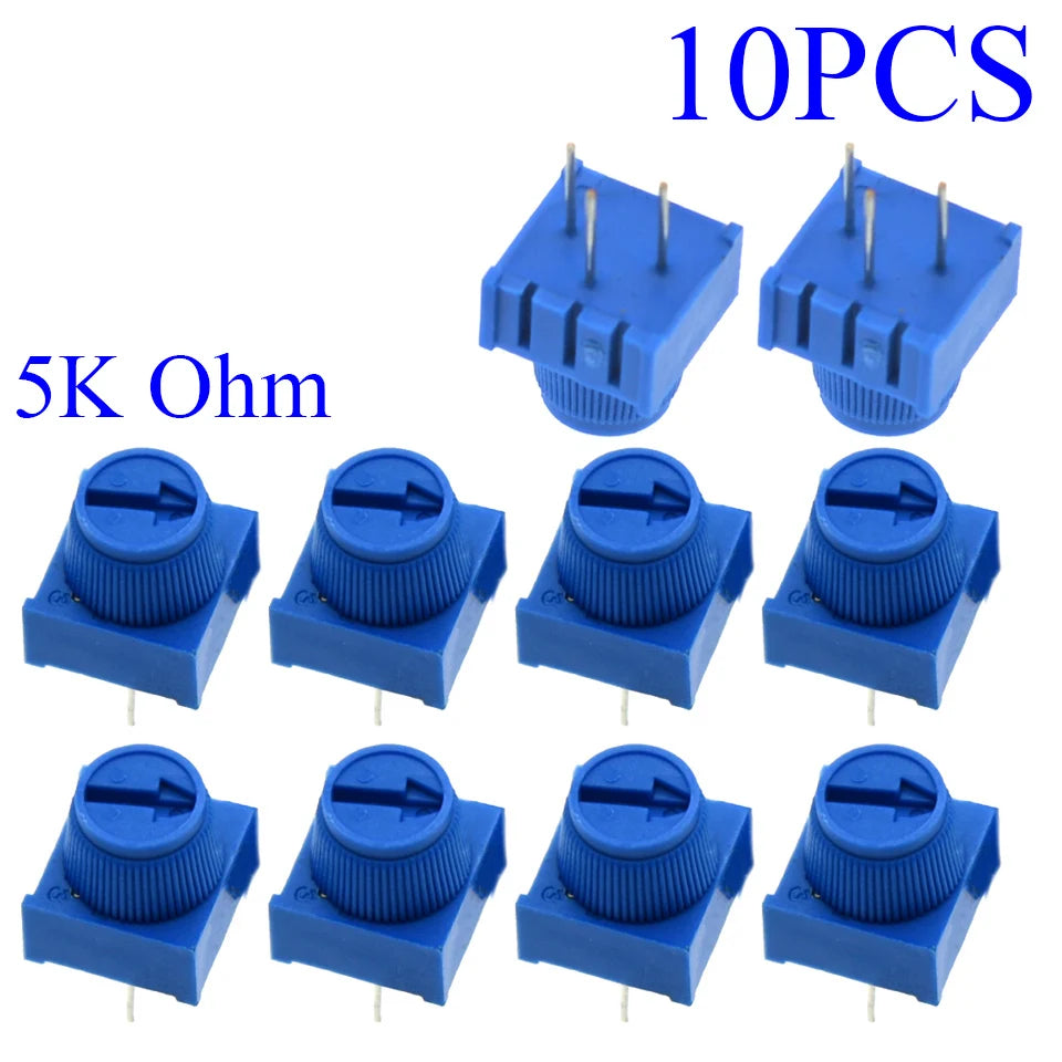 5-100pcs 3386P-1-103 1k 2k 5k 10k 20k  0.5W, 1/2W PC Pins Through Hole Trimmer Potentiometer Cermet 1 Turn Top Adjustment