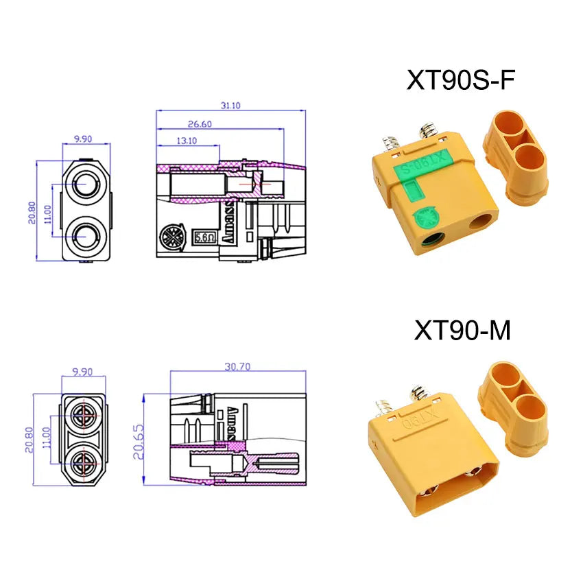 YuXi XT90 Male And XT90S XT90-S Female Connector Anti-Spark With Housing Sheath For Lipo Battery ESC Charger Lead