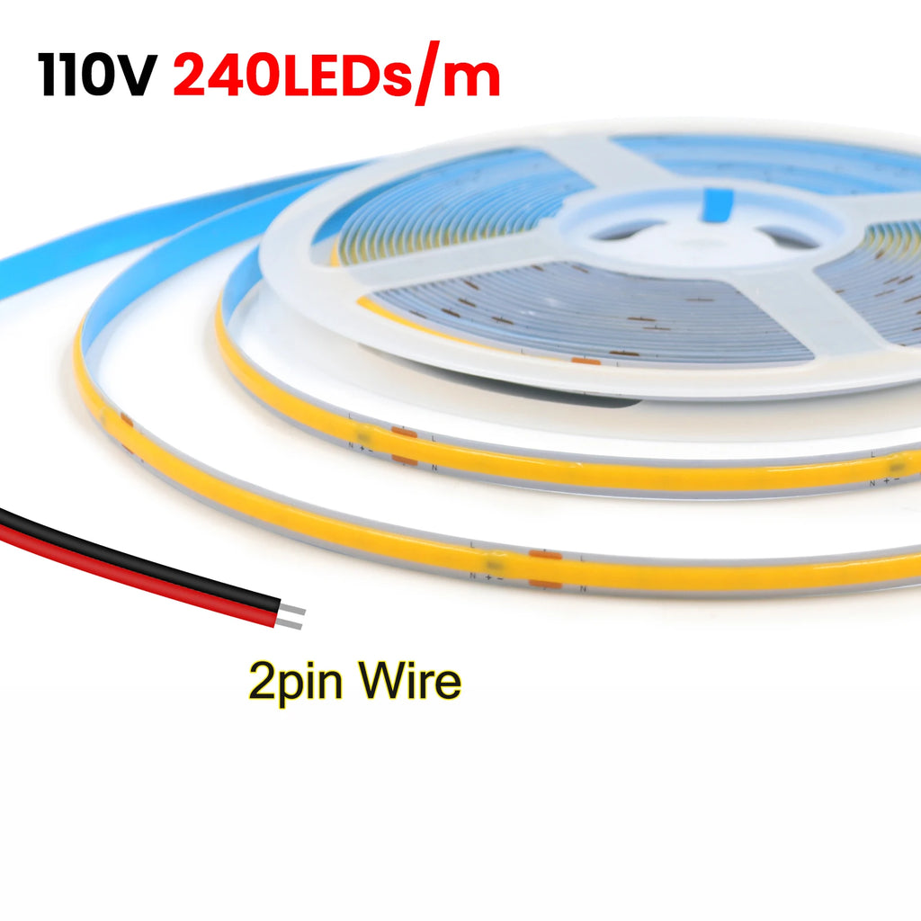 220V 110V 5m-20m COB LED Strip Light with EU/US Plug/2pin Wire 3000K 4000K 6500K 240LEDs/m Linear Lighting Flexible Tape Lights