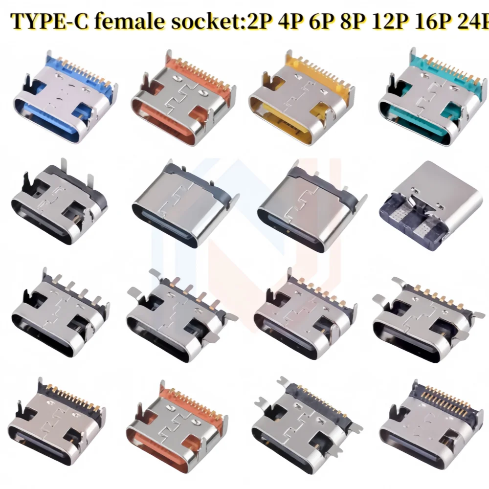 USB Connector Type C Female Charging Port Jack 2/4/6/16 Pin Type-C Socket PCB Soldering SMD SMT DIY Repair Type C Adapter