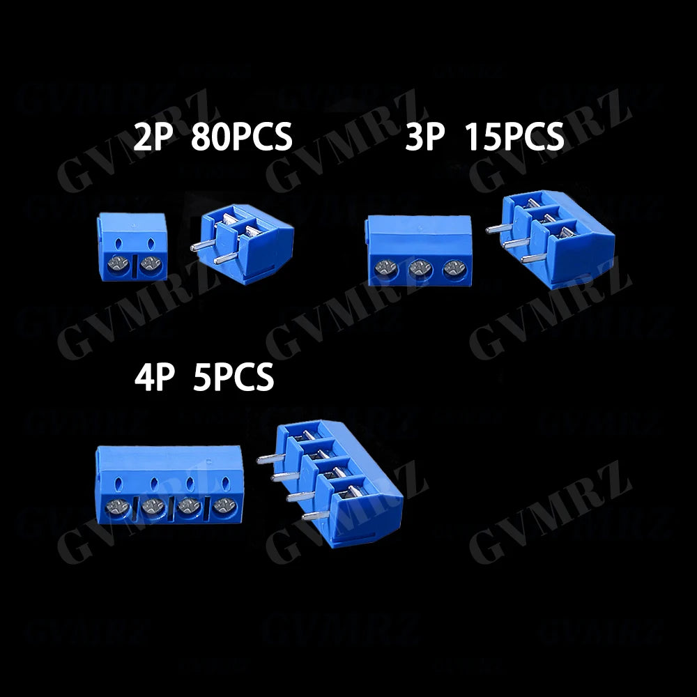 100PCS 2P PCB Screw Terminal Block Connector KF301 Pitch 5.0MM 2P 3P 4P Splicable Kit Box KF301-2 Blue KF301-2P KF301-3P KF-301