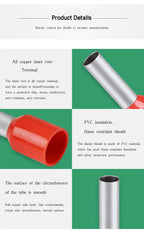 1000PCS Insulated Ferrules Terminal Block E0508 E7508 1008 1508 Cord End Wire Connector Electrical Crimp Terminator Cold Pressed