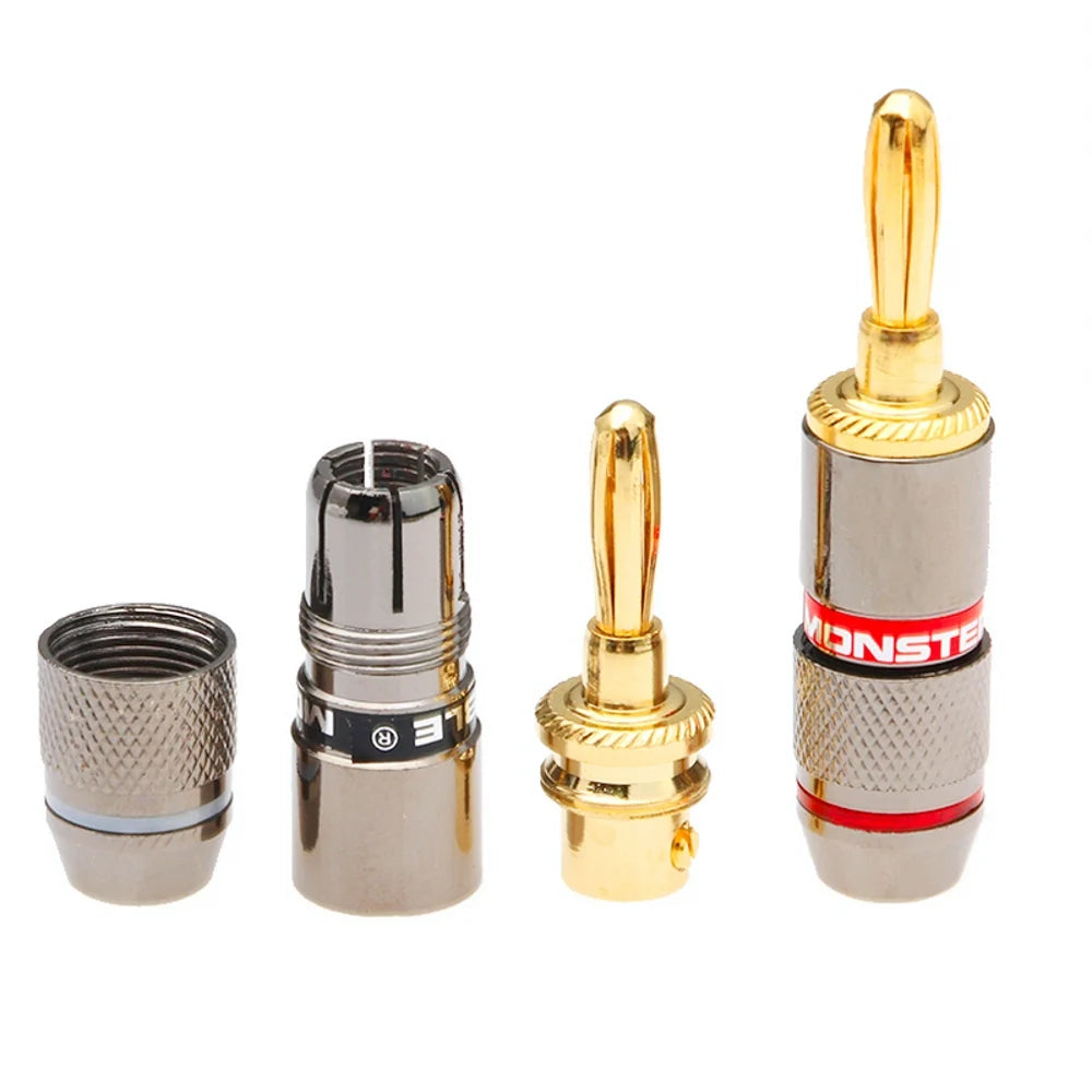 8Pcs 4mm Banana Plug 24K Gold Plated Pure Monster Copper Speaker Adapter Screw  Plugs Audio Connectors