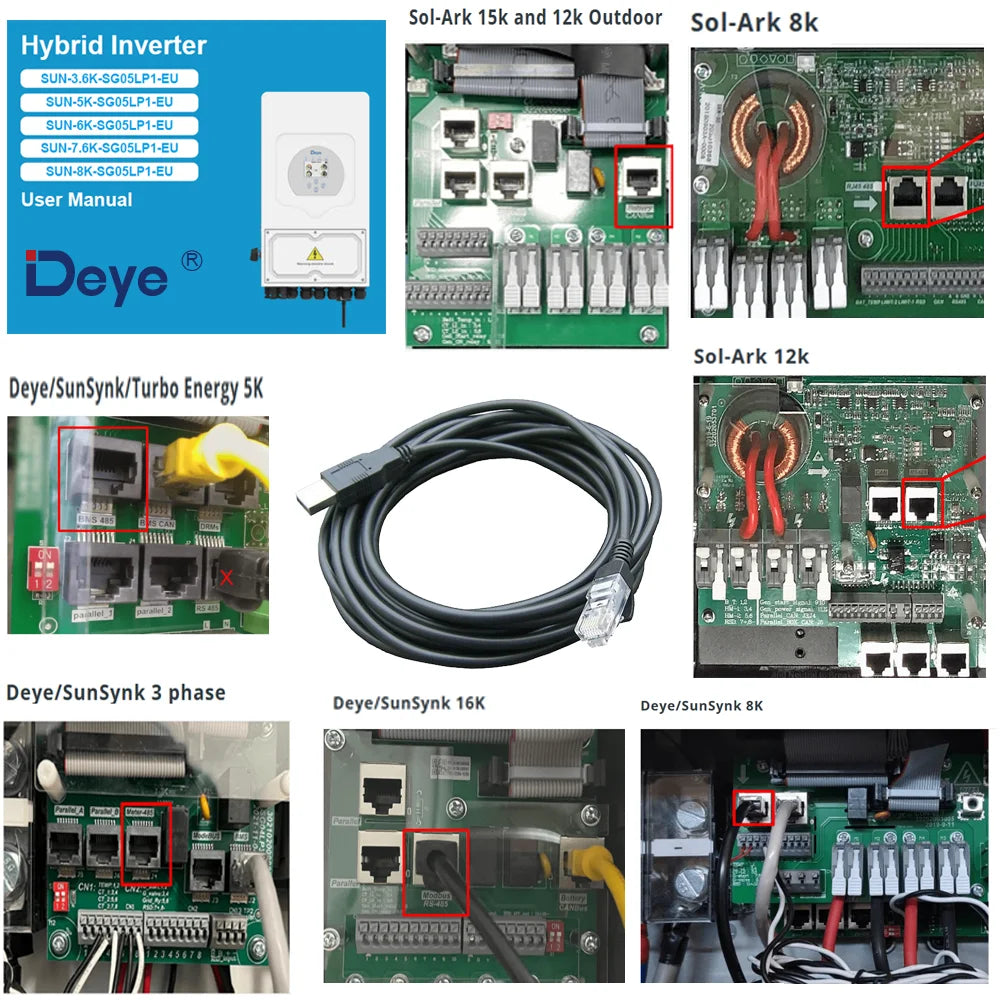 FTDI Chip USB to RS485 Serial Adapter Cable for Deye SunSynk Sol-Ark Inverters RJ45 PC Real Time Monitor Config Program Cable