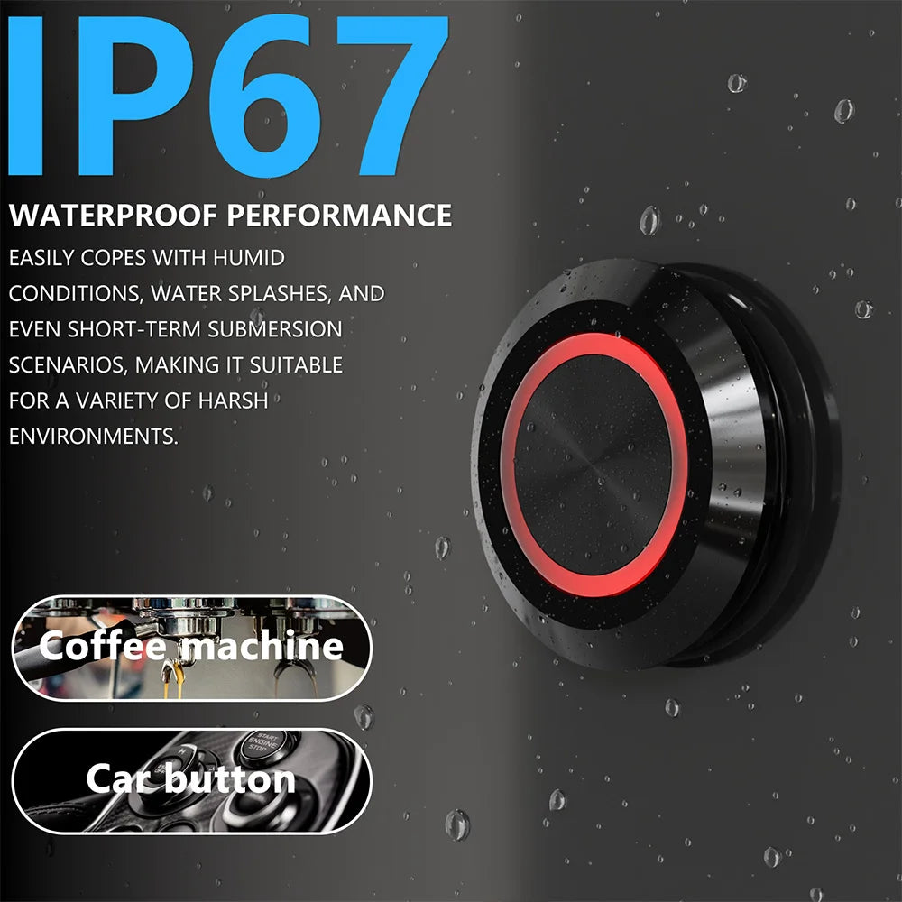 12mm Mini Metal LED Push Button Switch IP67 Waterproof Momentary 5-12-24V Short Stroke Push Button with Quick Connect Terminals