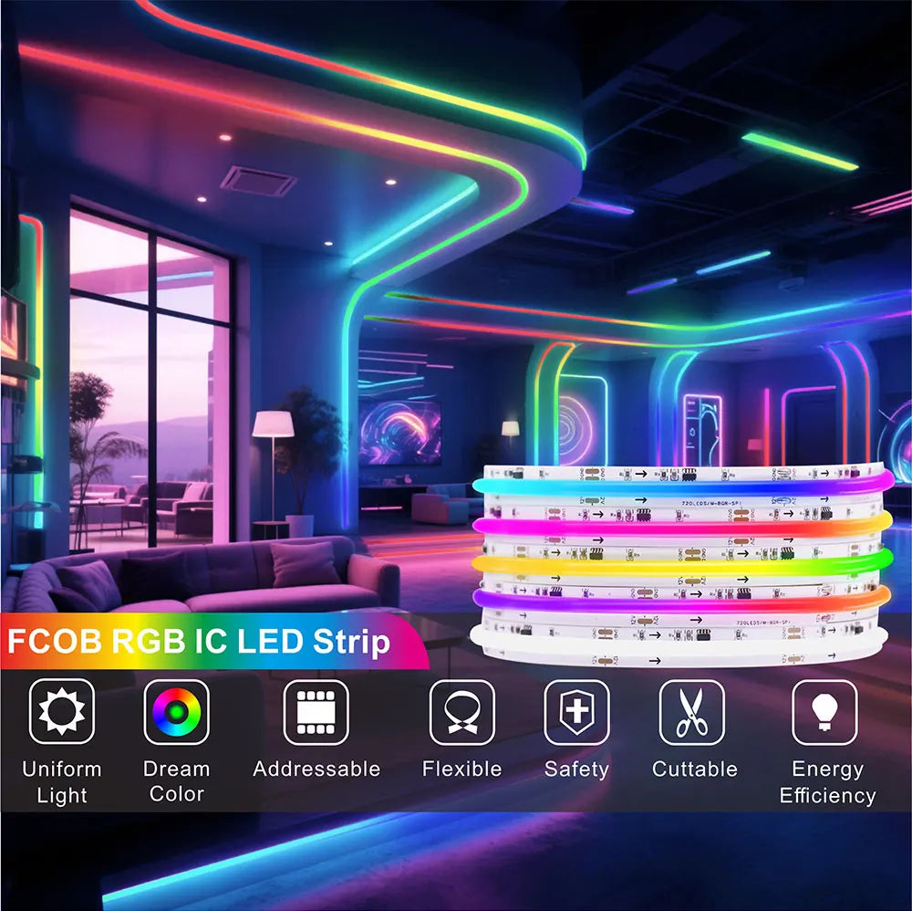 COB LED Light Strip Pixel Addressable 360 480 720 576 LEDs RGB Dream Full Color 12V 24V WS2812B High Density Flexible COB Light