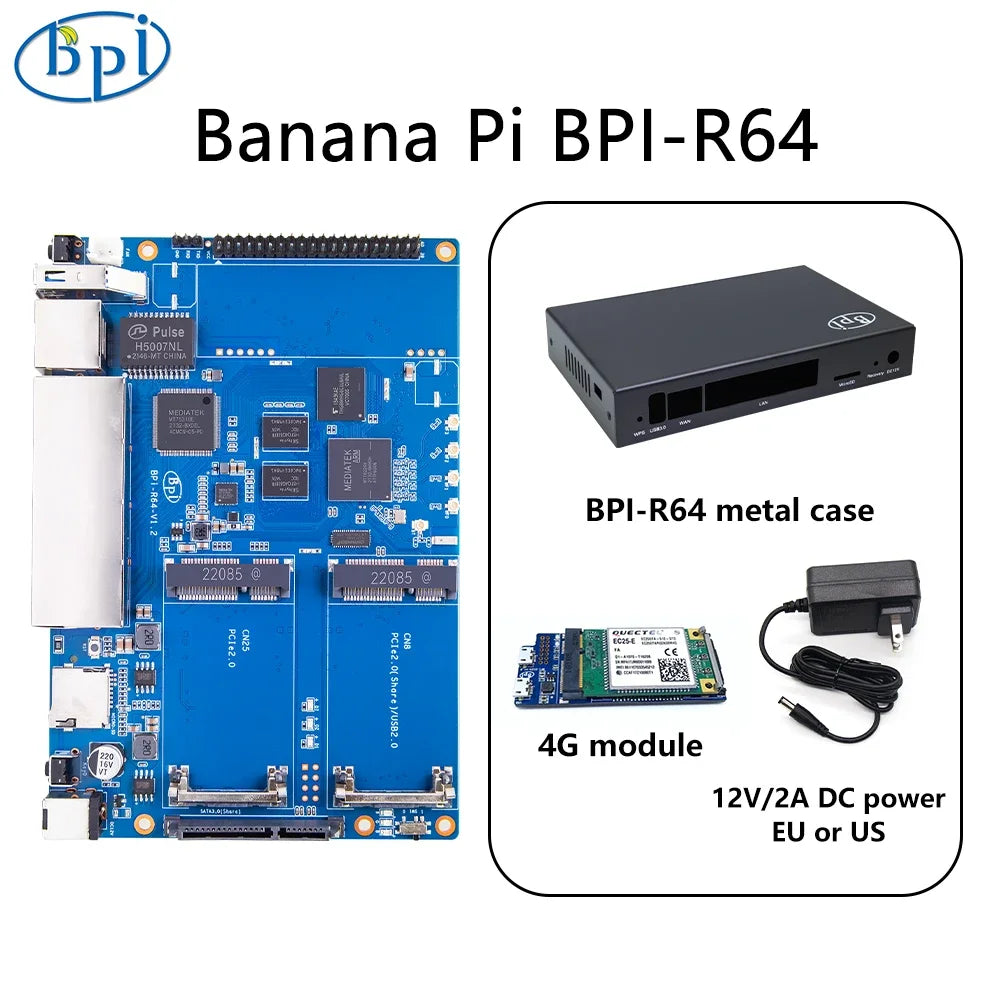 RoRuSBanana PI BPI-R64 Set MT7615 Module MediaTek MT7622 8G eMMC flash 1G DDR3 Support POE 4G Module Raspberry Orange Pi