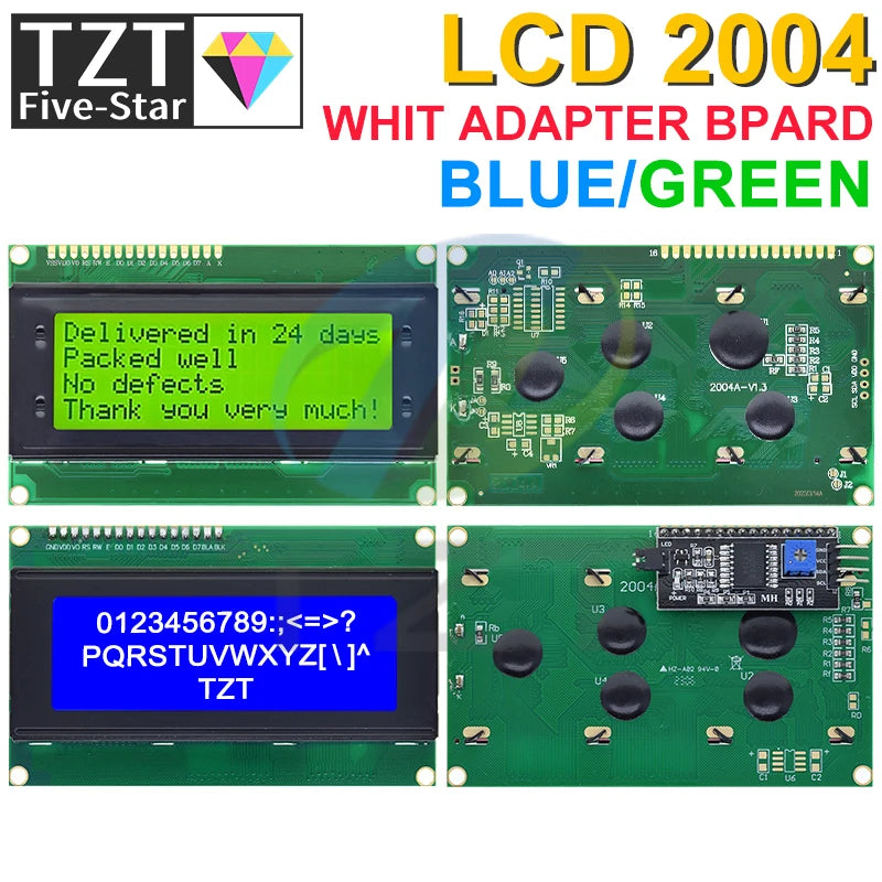 TZT LCD2004+I2C 2004 20x4 2004A Blue/Green screen HD44780 Character LCD /w IIC/I2C Serial Interface Adapter Module For Arduino