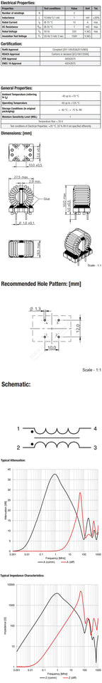 2pcs/ WE 744824101 imported 1MH 10A switching power supply high current common mode inductor filter choke coil