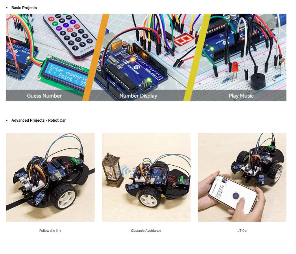 SunFounder Arduino UNO R3 3-in-1 Starter Kit, Beginner Electronics Coding Robotics STEM Learning Programming Education Set Kit