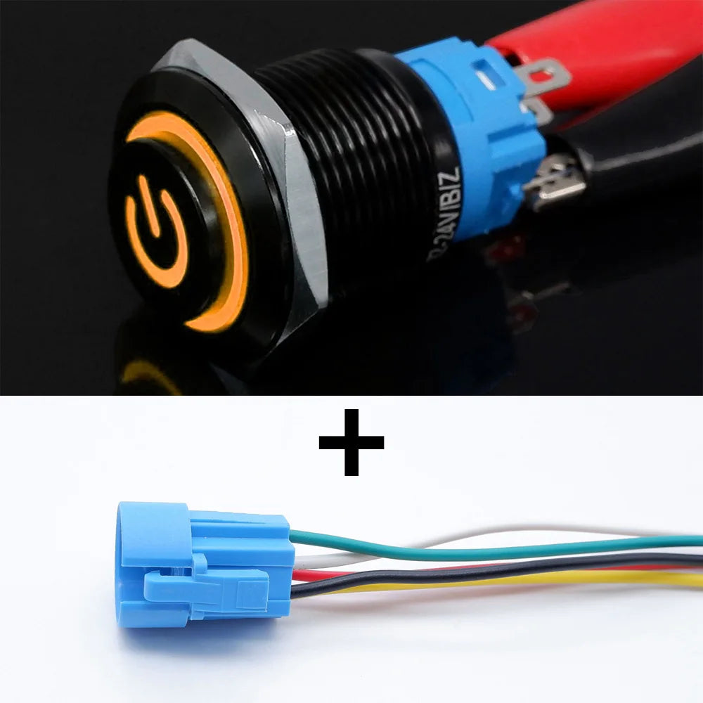 16mm 19mm 22mm Black On Off Metal Button Switch Car Power Start Stop Led Light Waterproof Reset Latching With Socket 5V 12V 220V