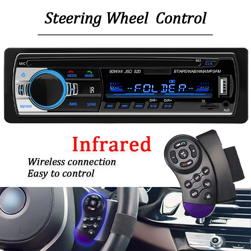 Car Radio 1 Din MP3 Player FM Audio Music USB SD Digital Bluetooth with In Dash Slot AUX Input