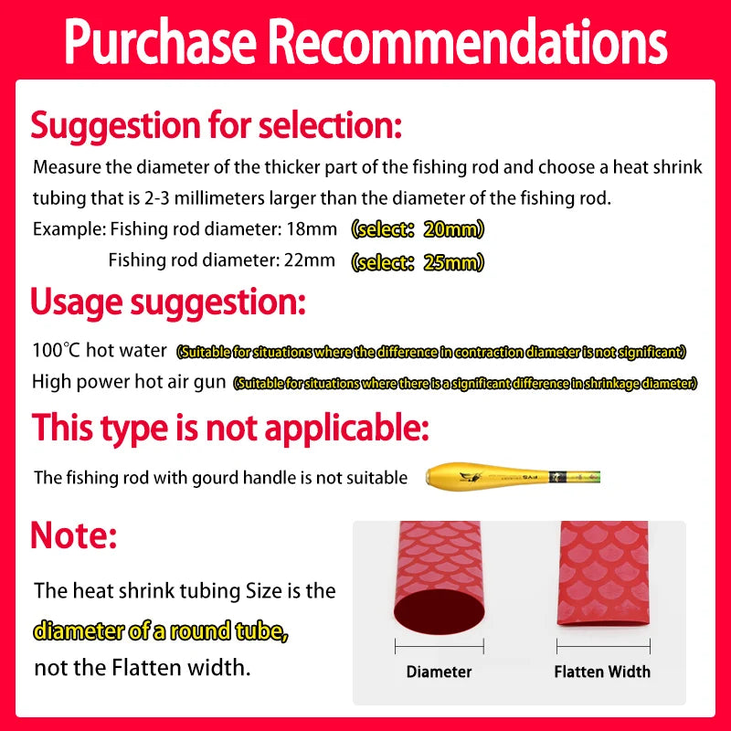 1m/pc﻿ Fish Scale Anti-slip Heat Shrink Tube Dia.15~45mm 2:1 Non-slip Handle Repair Electrical Cable Insulation Fishing Rod Wrap